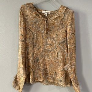 Casual Corner, size 8, brown paisley sheer blouse